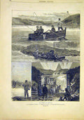 Original Old Antique Print Fishing Norway Fishermen Boat French 1881 Victorian