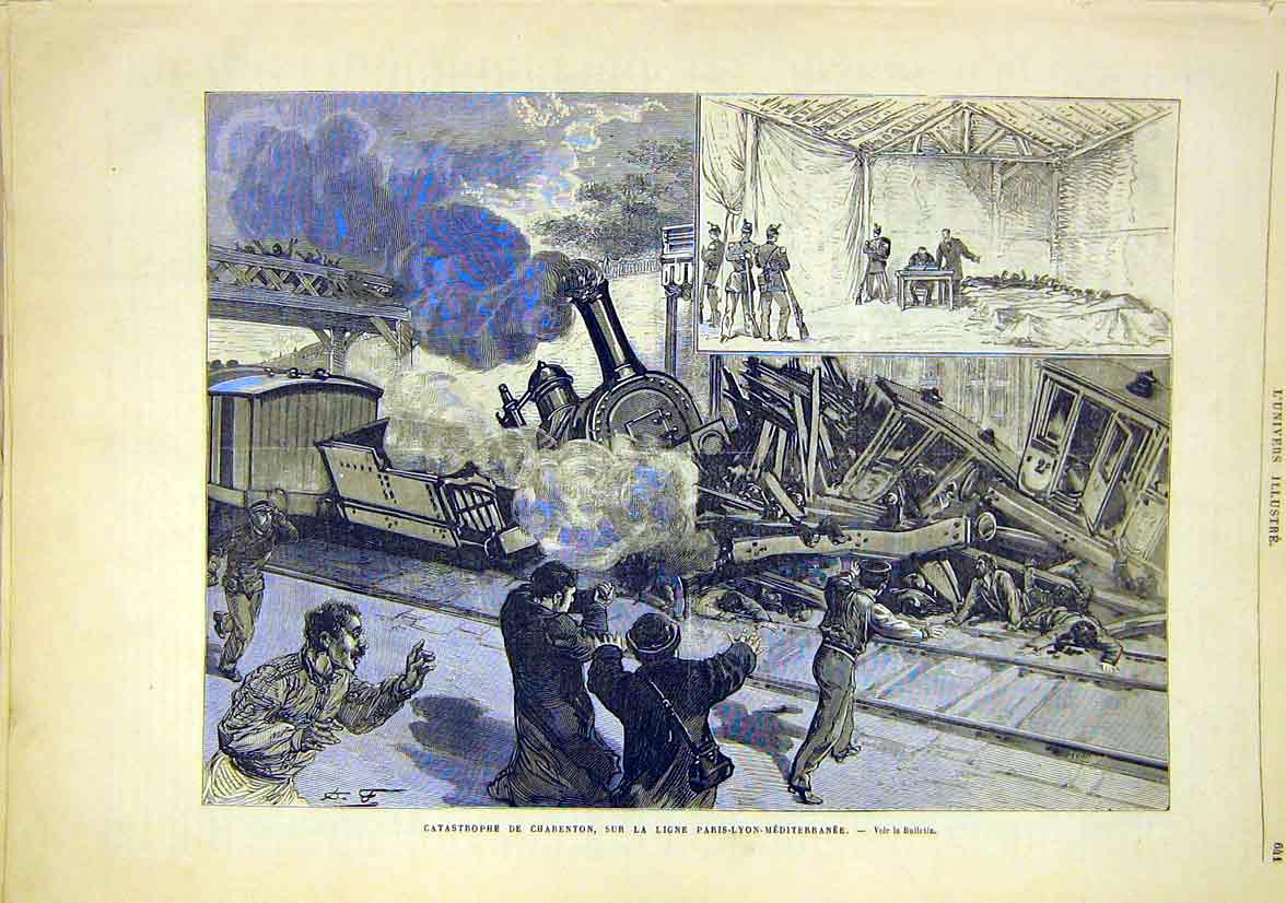 Old Antique Print Charenton Railway Train Paris-Lyon-Mediiterranean 1881 19th