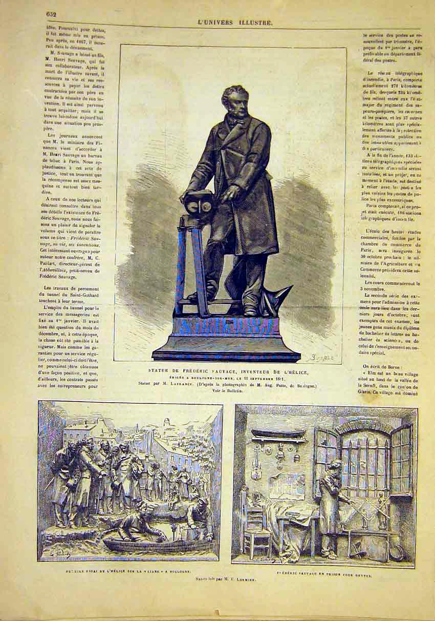 Old Antique Print Statue Sauvage Helice Liane Prison Lorimier Bas-Relief