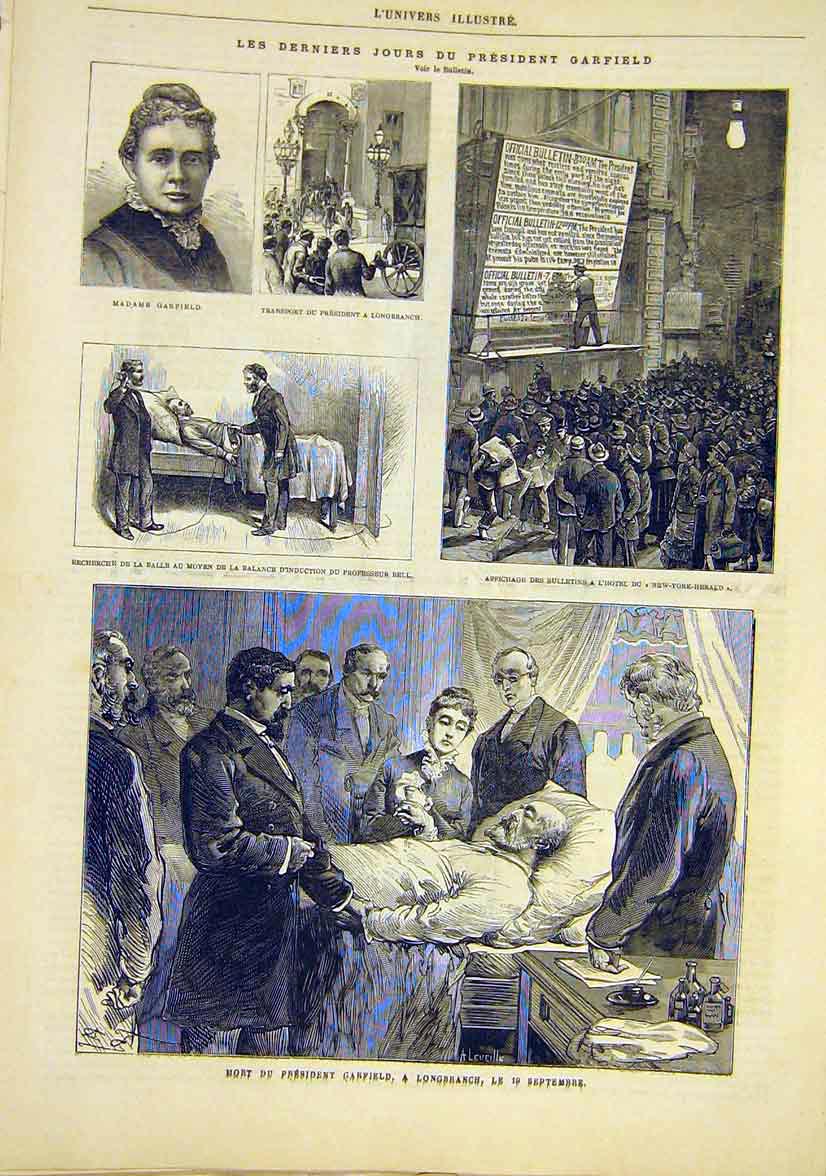 Original Old Antique Print President Garfield Longbranch United States 1881 19th