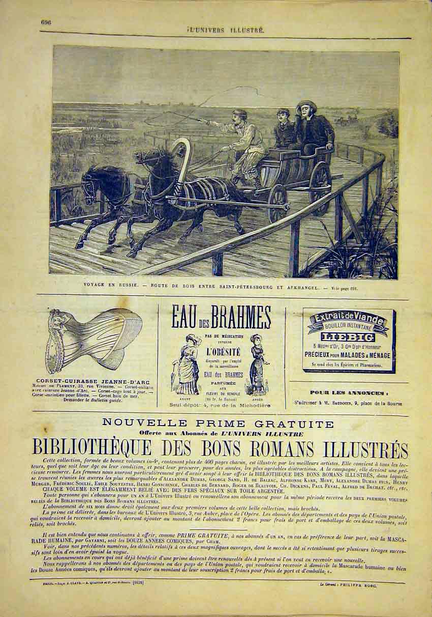 Original Old Antique Print Russia Saint-Petersburg Arkhangel French 1881 19th