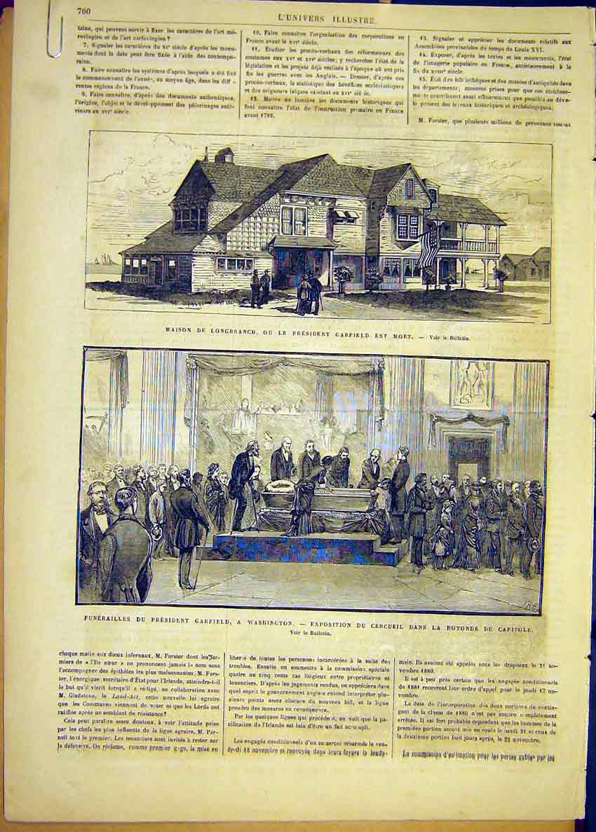 Old Antique Print President Garfield Longbranch Washington Funeral 1881 19th