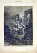 Original Old Antique Print Railway New-World Bridge Train Catastrophe 1881 19th