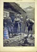 Original Old Antique Print Switzerland Swiss Tourists French 1881 19th