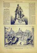 Original Old Antique Print Statue Monument Saint-Quentin Defence Barrias 1881