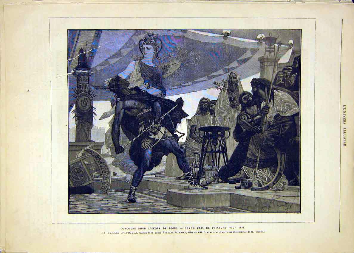 Original Old Antique Print Rome Achilles Edouard-Fournier School French 1881