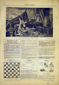 Original Old Antique Print Fishing Boat Catch Fish Fishermen French 1881 19th