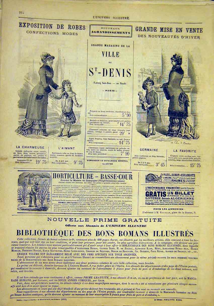 Original Old Antique Print Ladies Fashion Exhibition Advert French 1881 19th