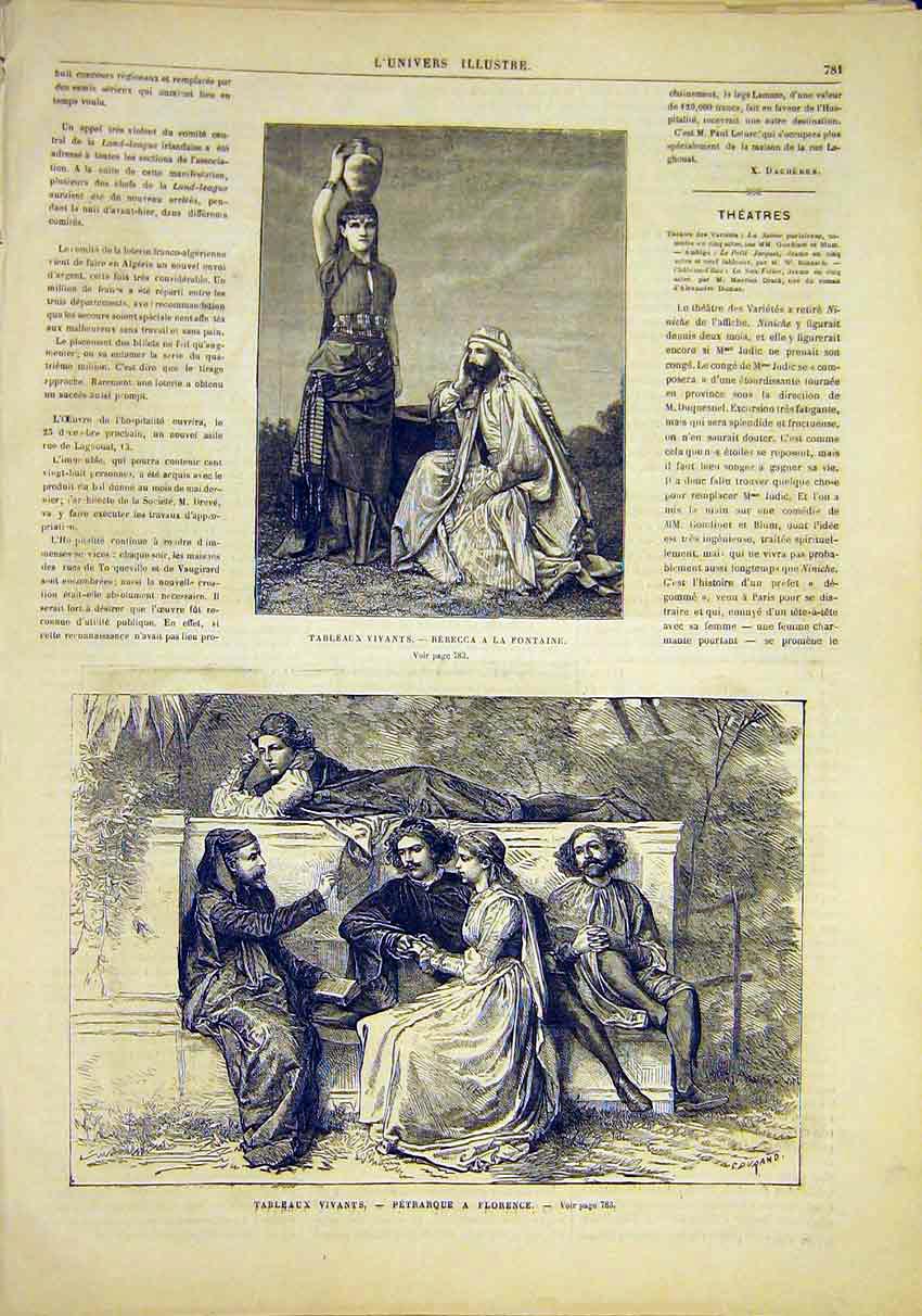 Original Old Antique Print Rebecca Fountain Pertraque Florence French 1881 19th