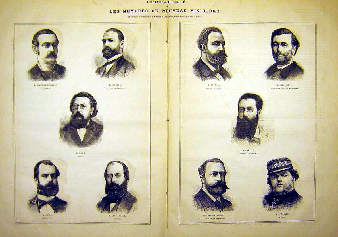 Original Old Antique Print Portrait Ministers Cochery Raynal Rouvier Deves 1881