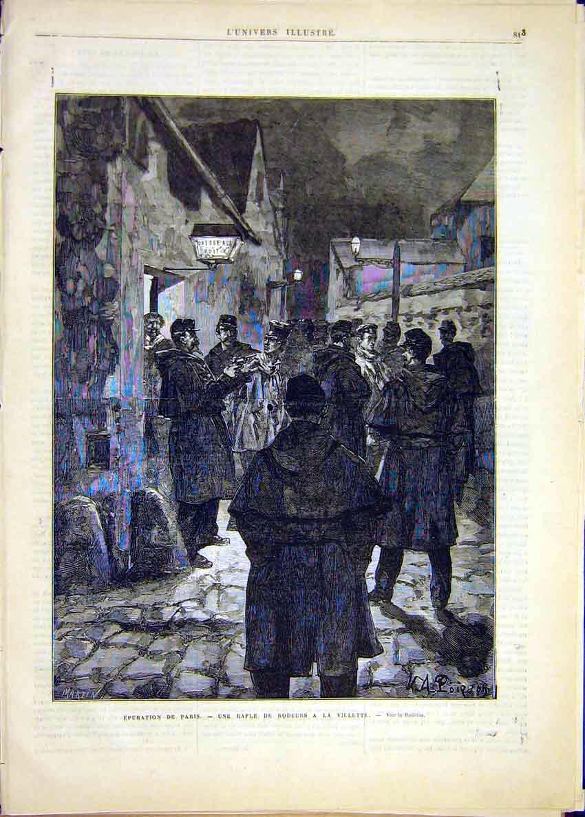 Original Old Antique Print Paris Rodeurs Village French 1881 France Victorian
