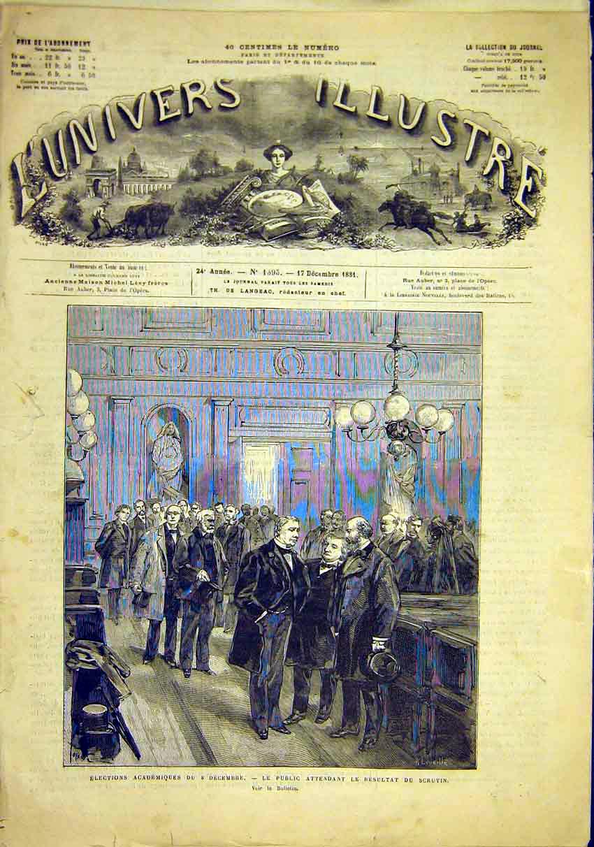 Original Old Antique Print Academy Elections French 1881 France 19th