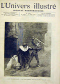 Original Old Antique Print Colombine Champs-Elysees Sketches French 1891 19th