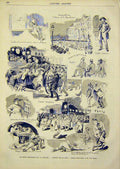 Original Old Antique Print Sketches Fete Street Scenes France French 1891 19th