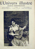Original Old Antique Print Music Luth Conti Lady Sitar French 1891 Portrait 19th