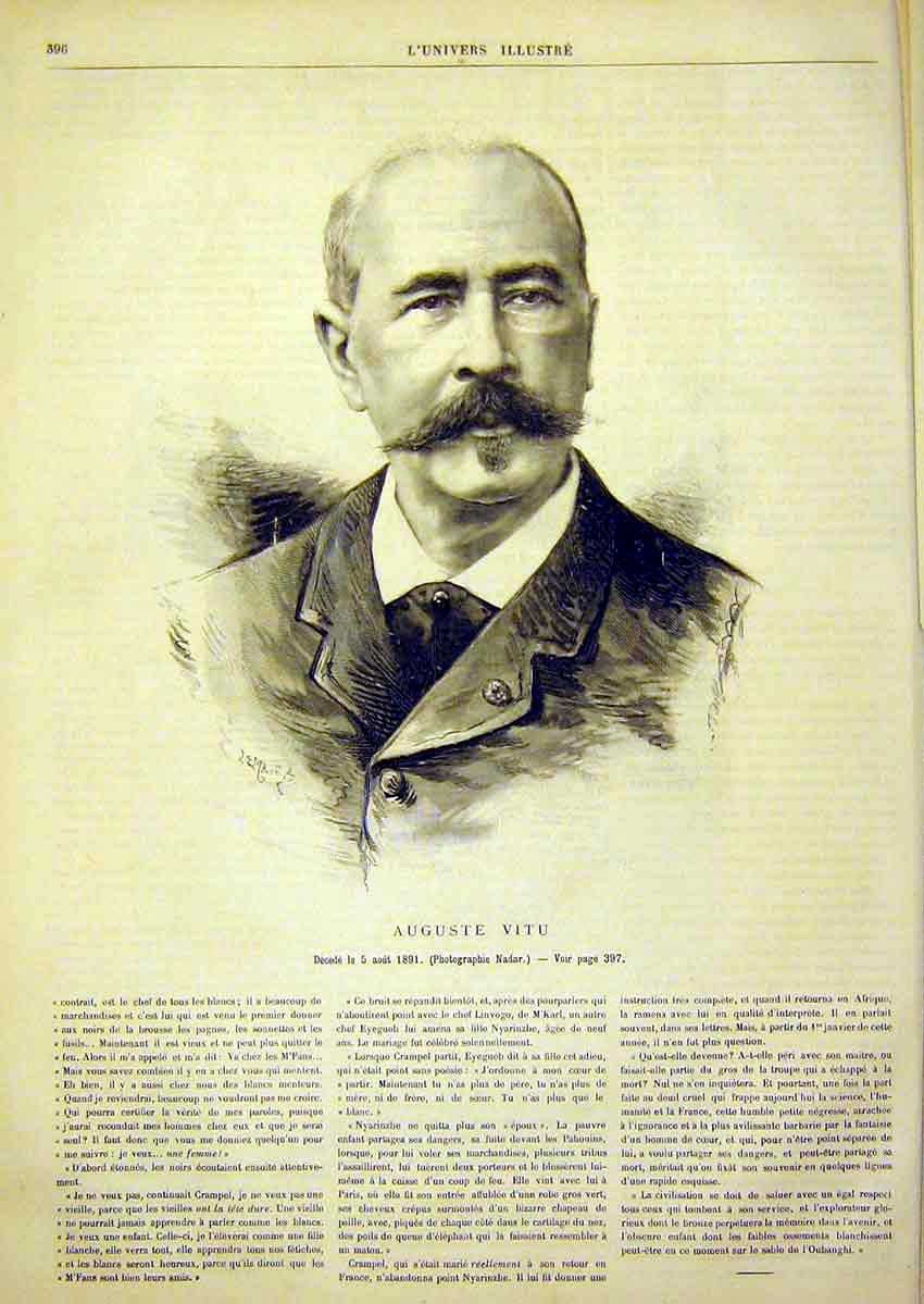 Original Old Antique Print Portrait Auguste Vitu French 1891 19th