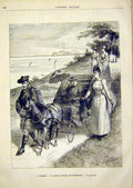 Original Old Antique Print Osborne Victoria Promenade Brown French 1891 19th