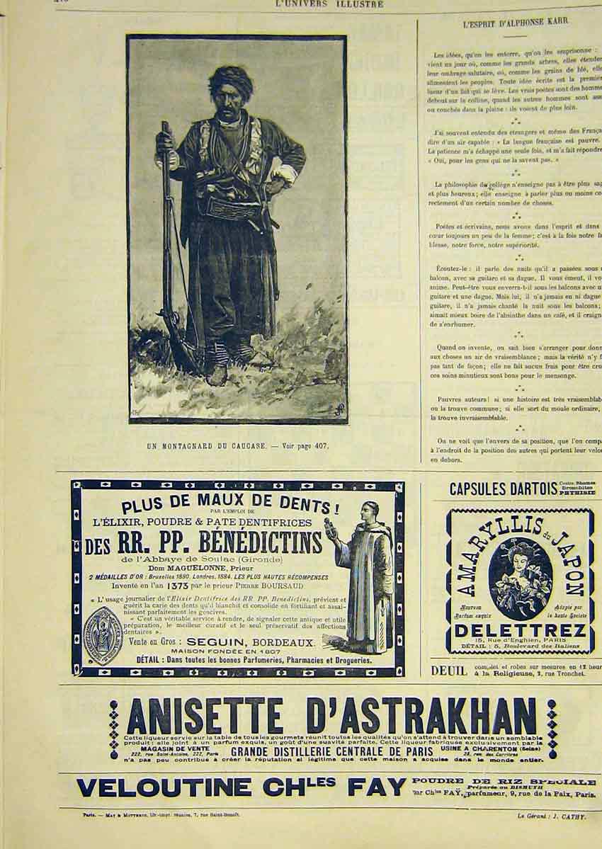 Original Old Antique Print Caucase Montagnard Sier War Military French 1891 19th