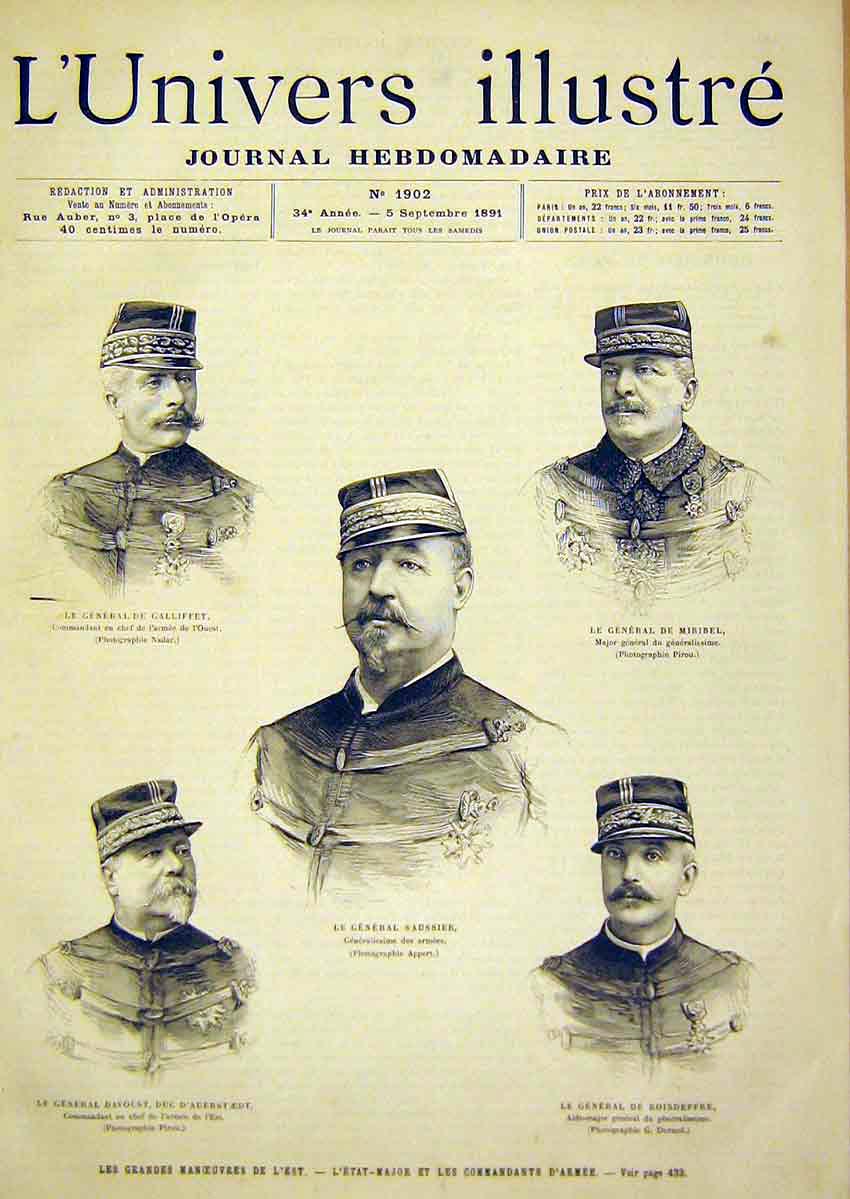 Old Antique Print Portrait Galliffet Miribel Saussier Davoust Boisdeffre