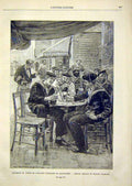 Original Old Antique Print French Sailors English Marines French 1891 Victorian