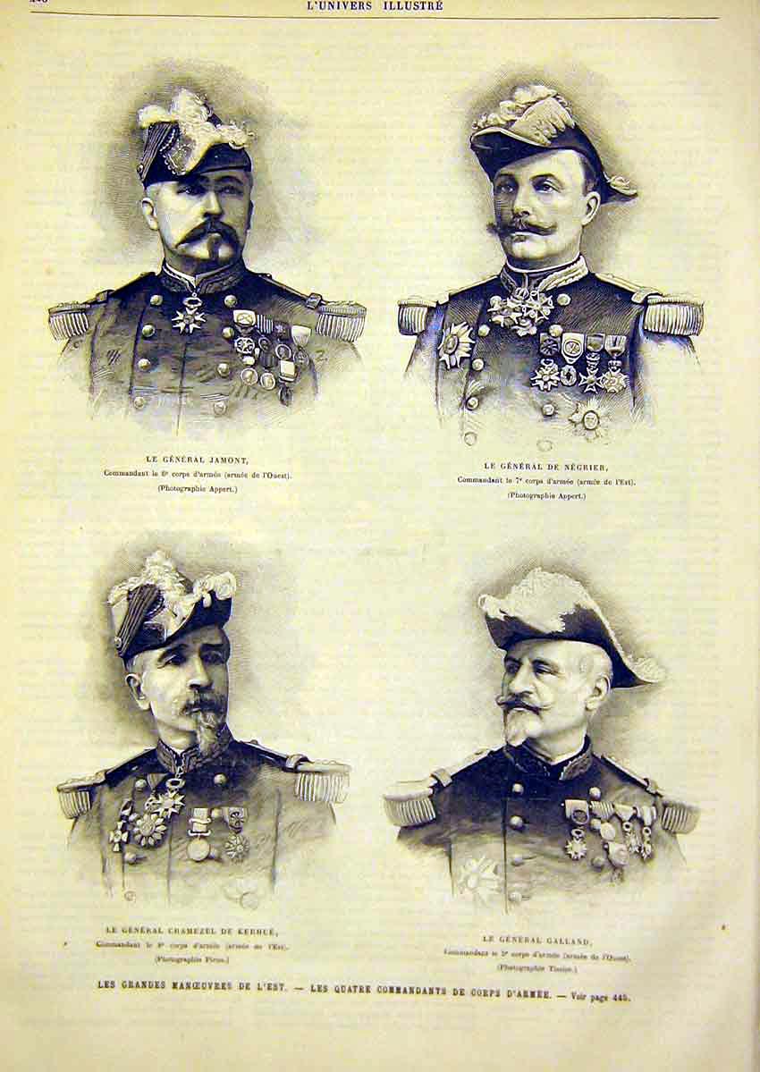 Original Old Antique Print Portrait Jamont Negrier Cramezel Galland 1891 19th