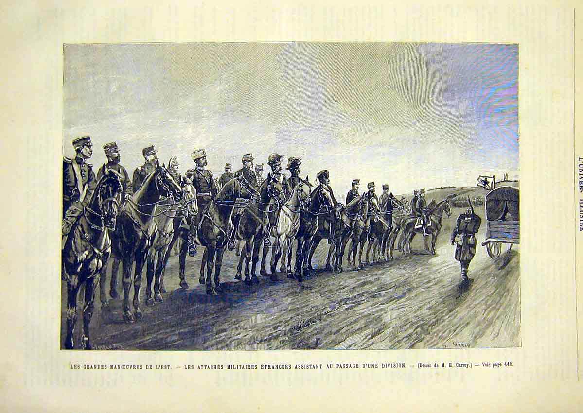 Original Old Antique Print Military Manoeuvres Troops Siers French 1891 19th