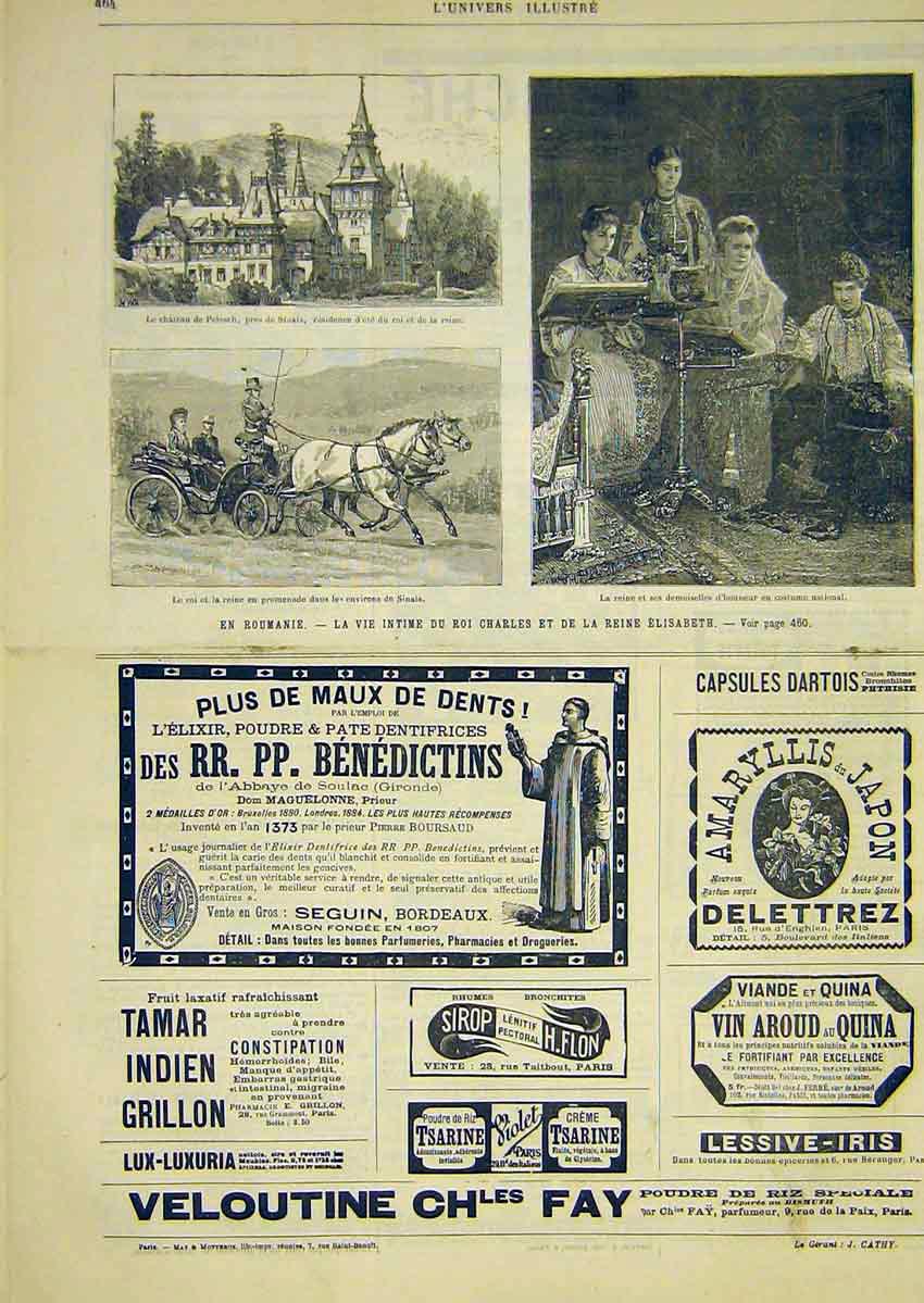 Original Old Antique Print Roumania King Charles Queen Elizabeth French 1891