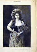 Original Old Antique Print Portrait Lady Flowers Wahl Napier French 1891 19th