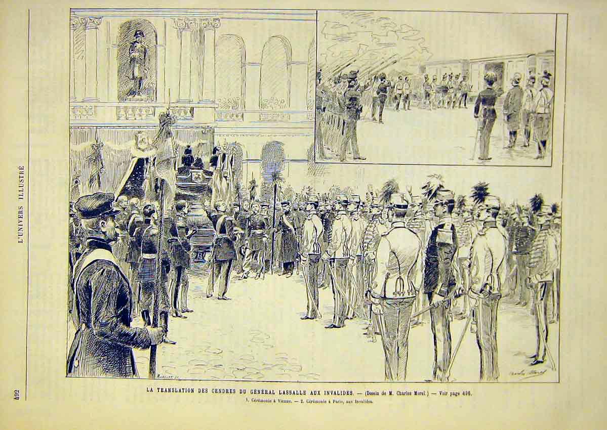 Original Old Antique Print Lasalles Wounded Siers War Vienna Paris Morel 1891