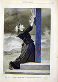 Original Old Antique Print Fiance Pecheur Portrait Lady Crucifix French 1891
