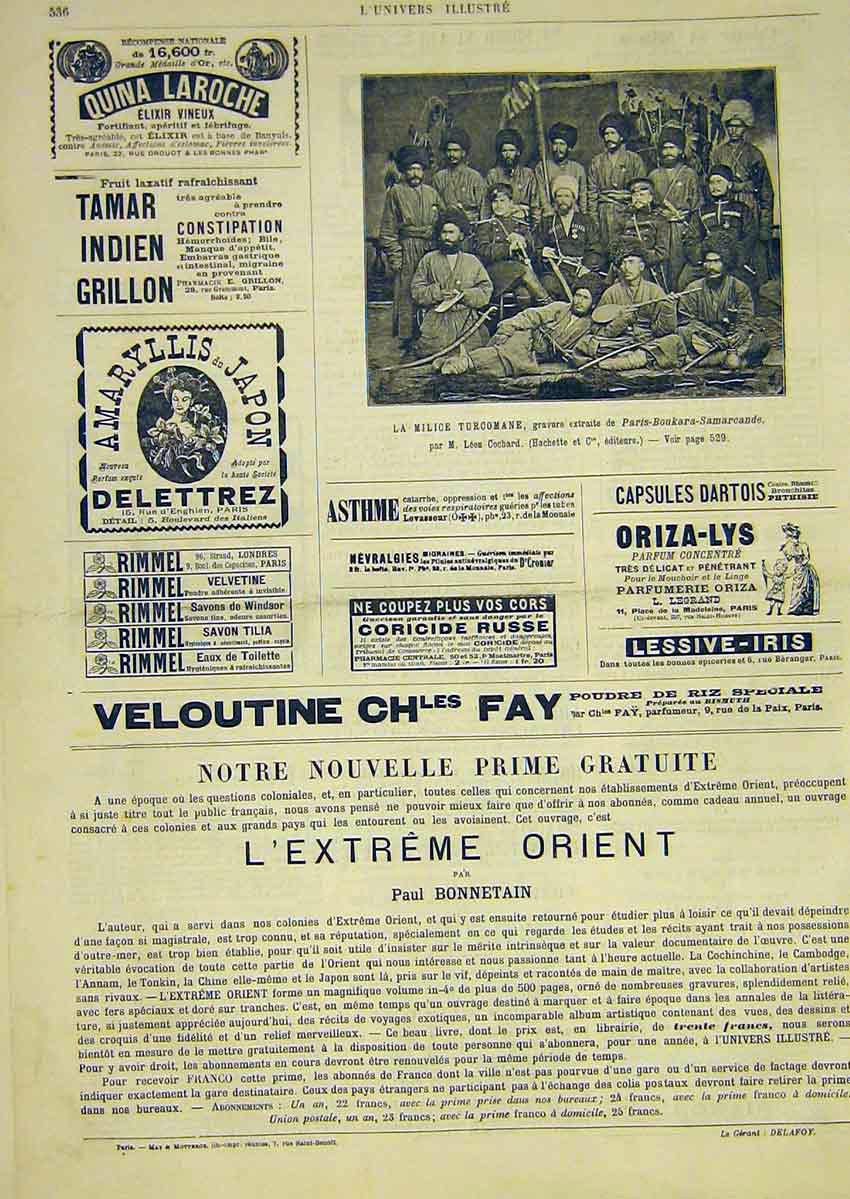Original Old Antique Print Turkish Military Paris Boukara-Samarcande French 1891