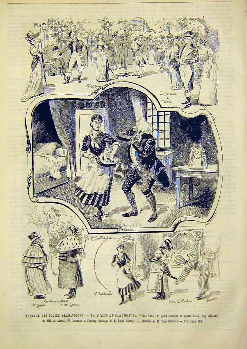 Original Old Antique Print Theatre Liorat Busnach Varney French 1891 Victorian