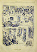 Original Old Antique Print Sketches Tribulations Taureau Bull French 1891 19th