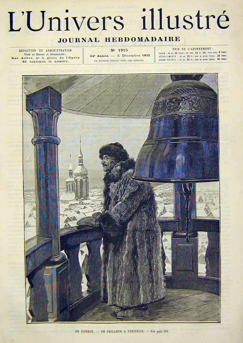 Original Old Antique Print Siberia Yeniseisk Siberian Portrait French 1891 19th