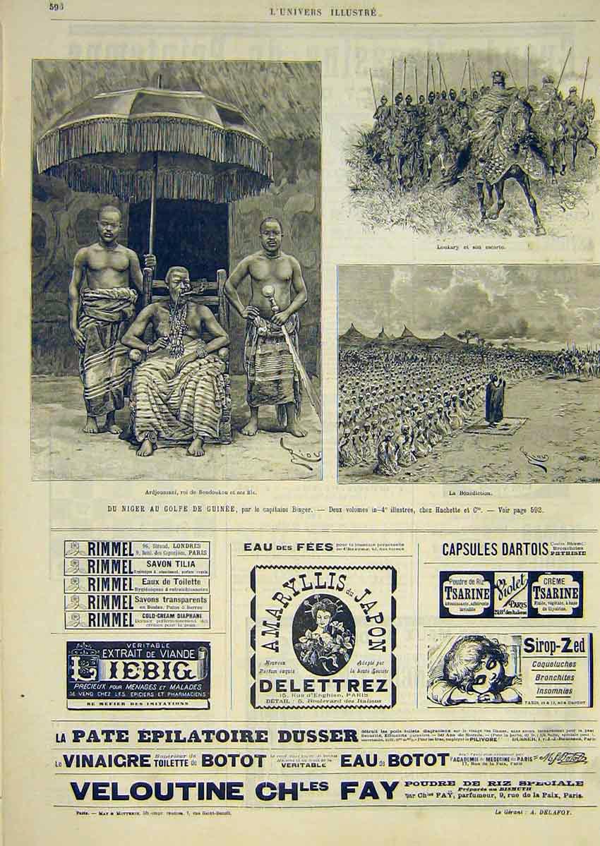 Old Antique Print Niger Binger Loukary King Boudoukou Advert French 1891 19th
