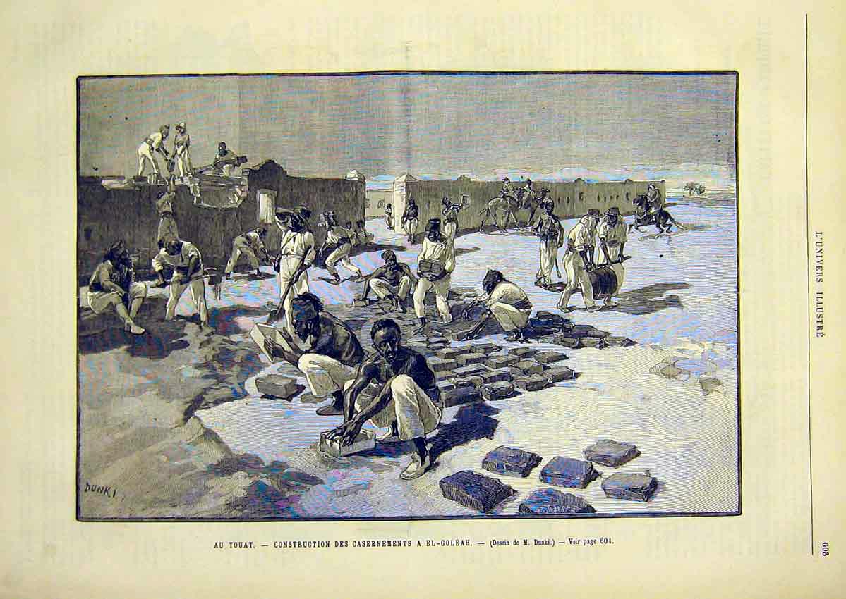 Original Old Antique Print Construction Walls Fort Goleah Dunki French 1891 19th