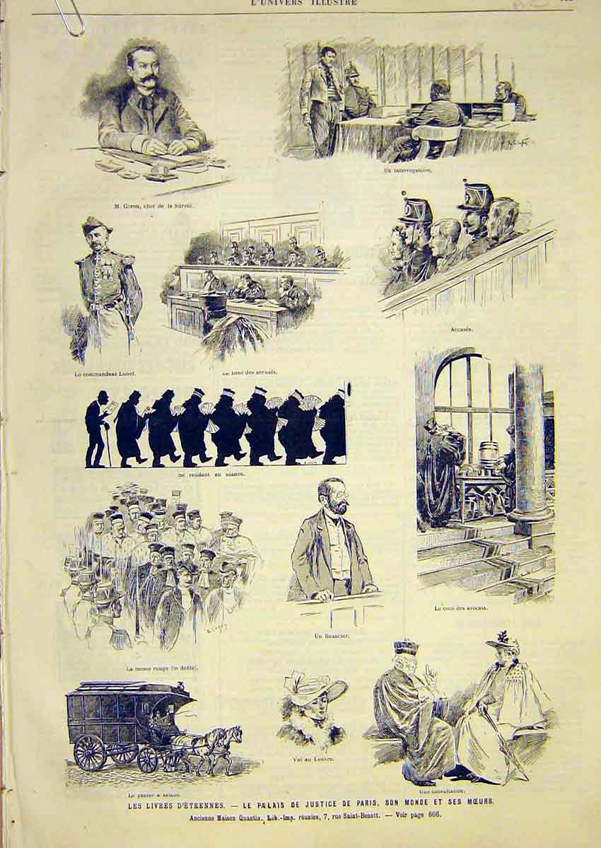 Original Old Antique Print Etrennes Court Justice Paris France French 1891 19th
