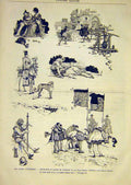Original Old Antique Print Sketches Etrennes King Charles Toudouze French 1891