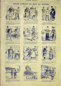 Original Old Antique Print Comic Review Sketches Draner French 1891 Victorian