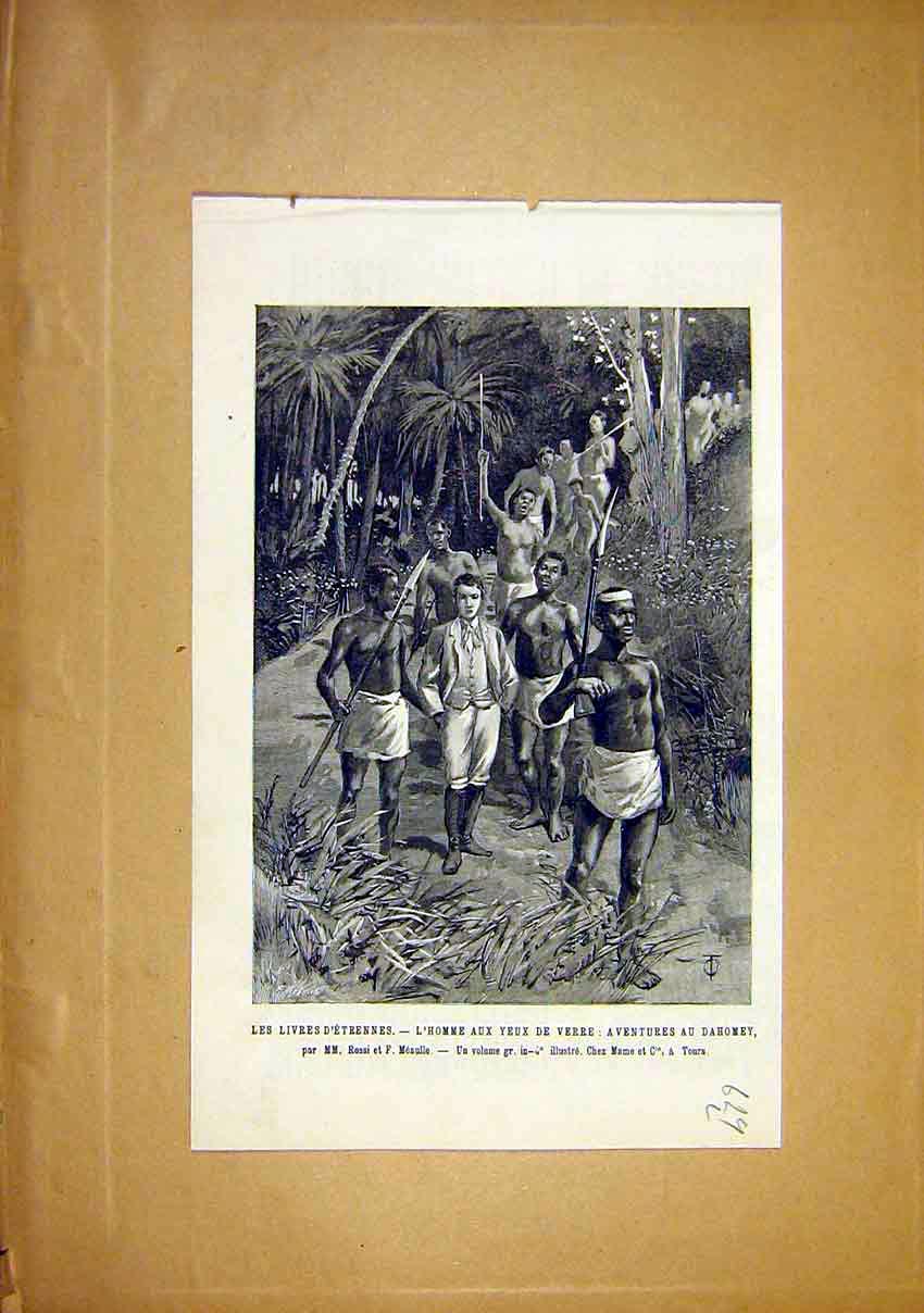Original Old Antique Print Dahomey Native D'Etrennes Meaulle French 1891 19th