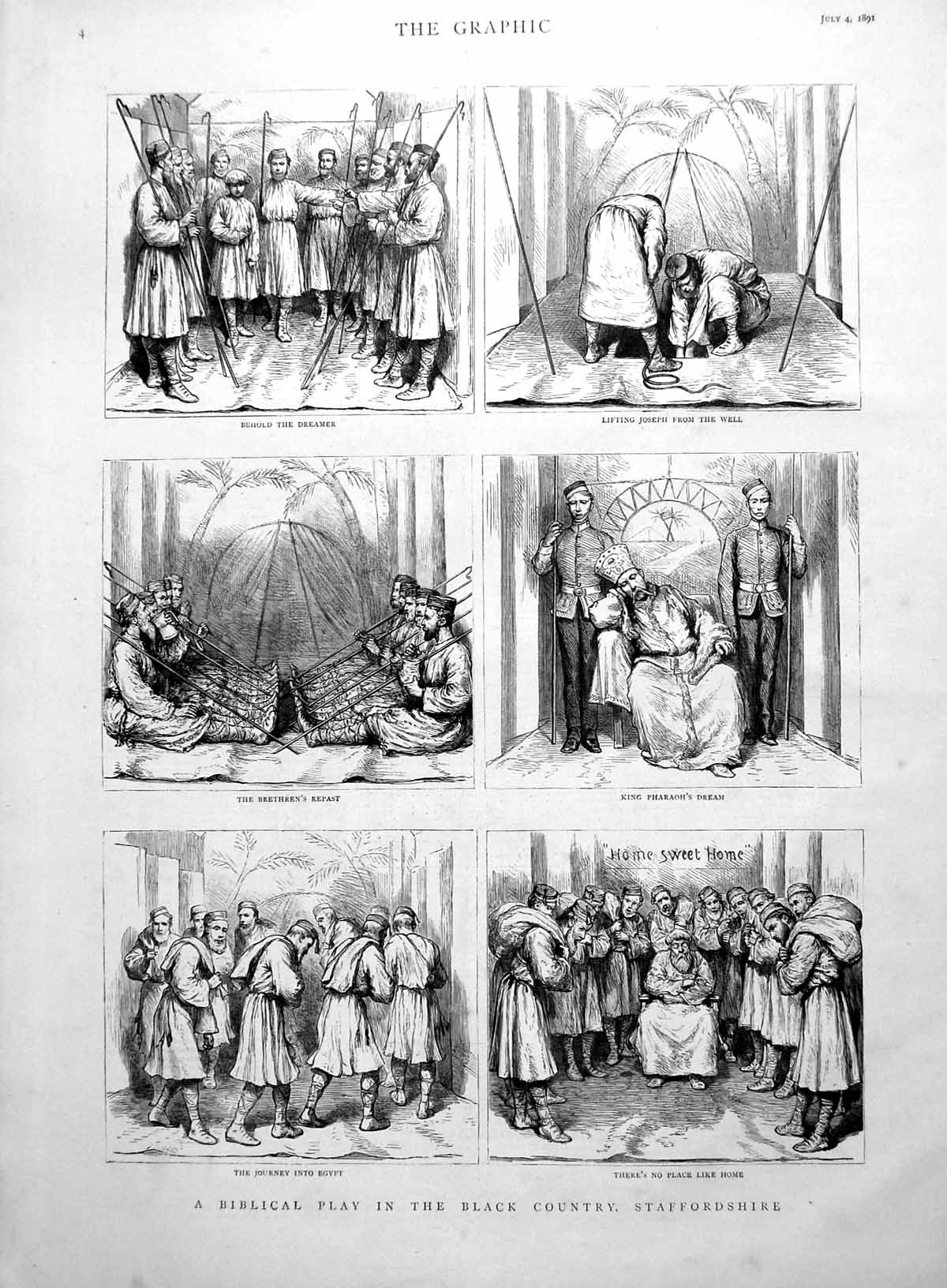Antique Old Print Biblical Play Black Country Staffordshire King Pharoah 189