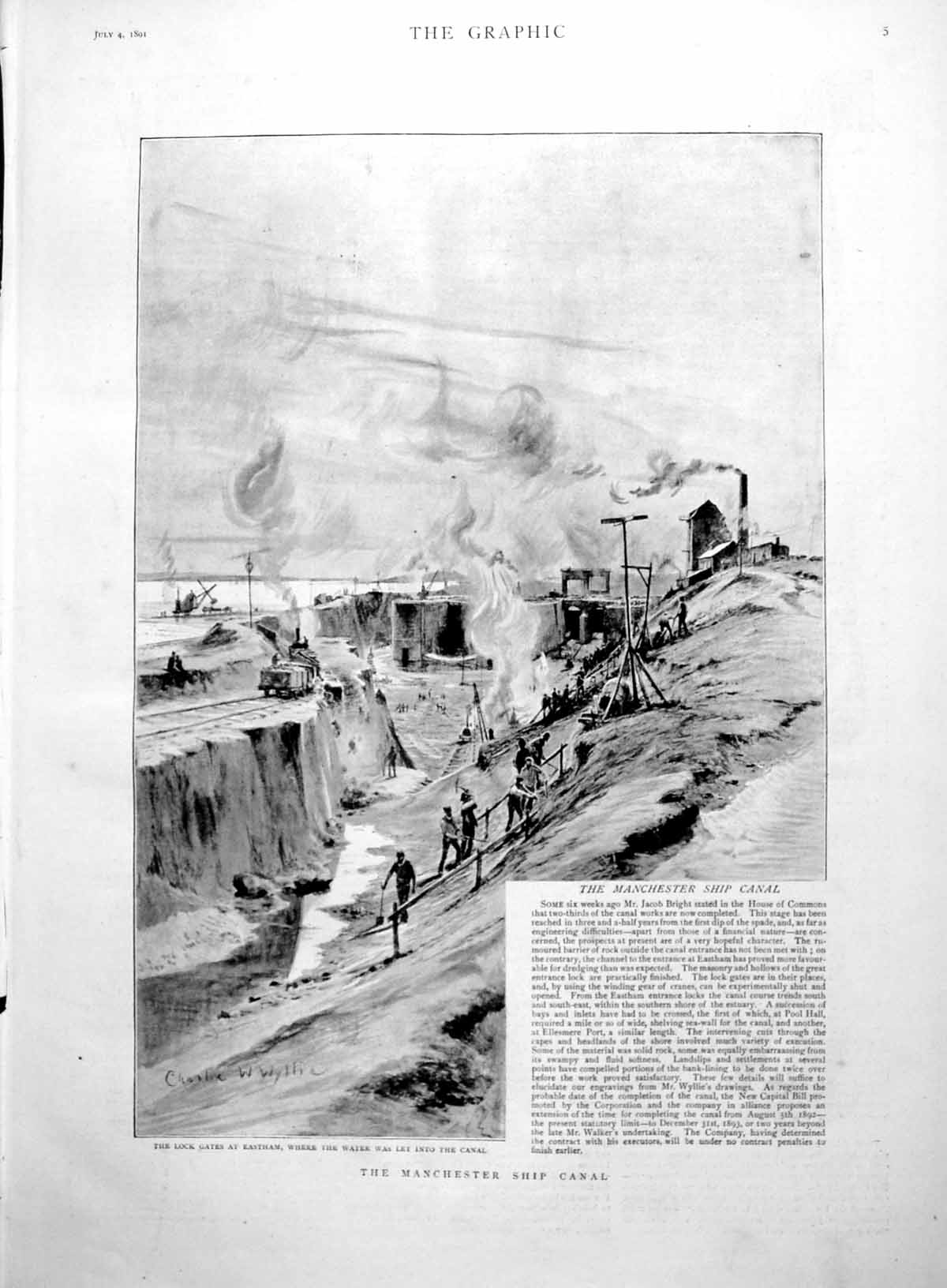 Antique Old Print Manchester Ship Canal Lock Gates Eastham Ellesmere Port 189