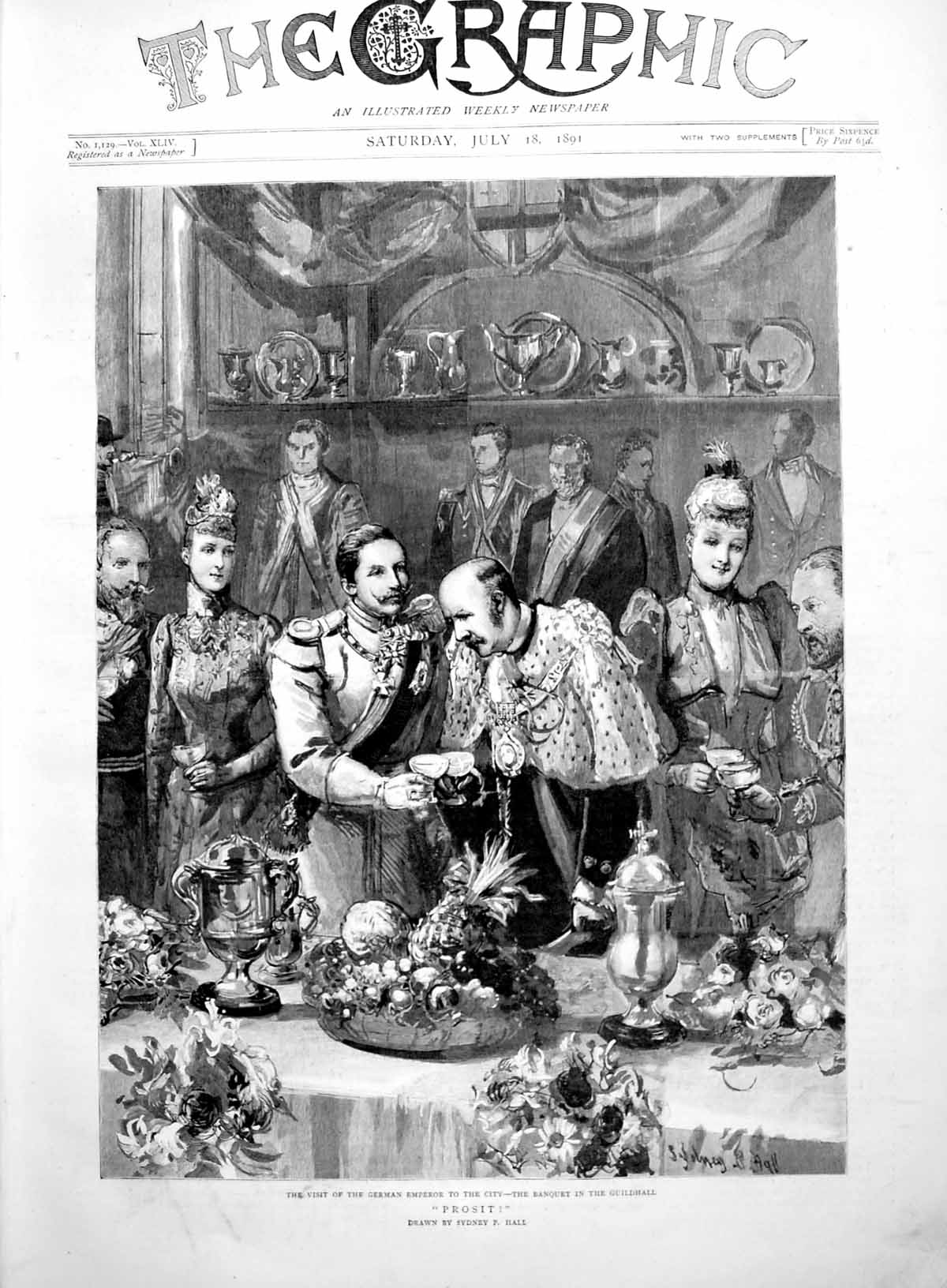 Antique Print Visit German Emperor Banquet Guldhall Prosit Sydney Hall 1891 19th