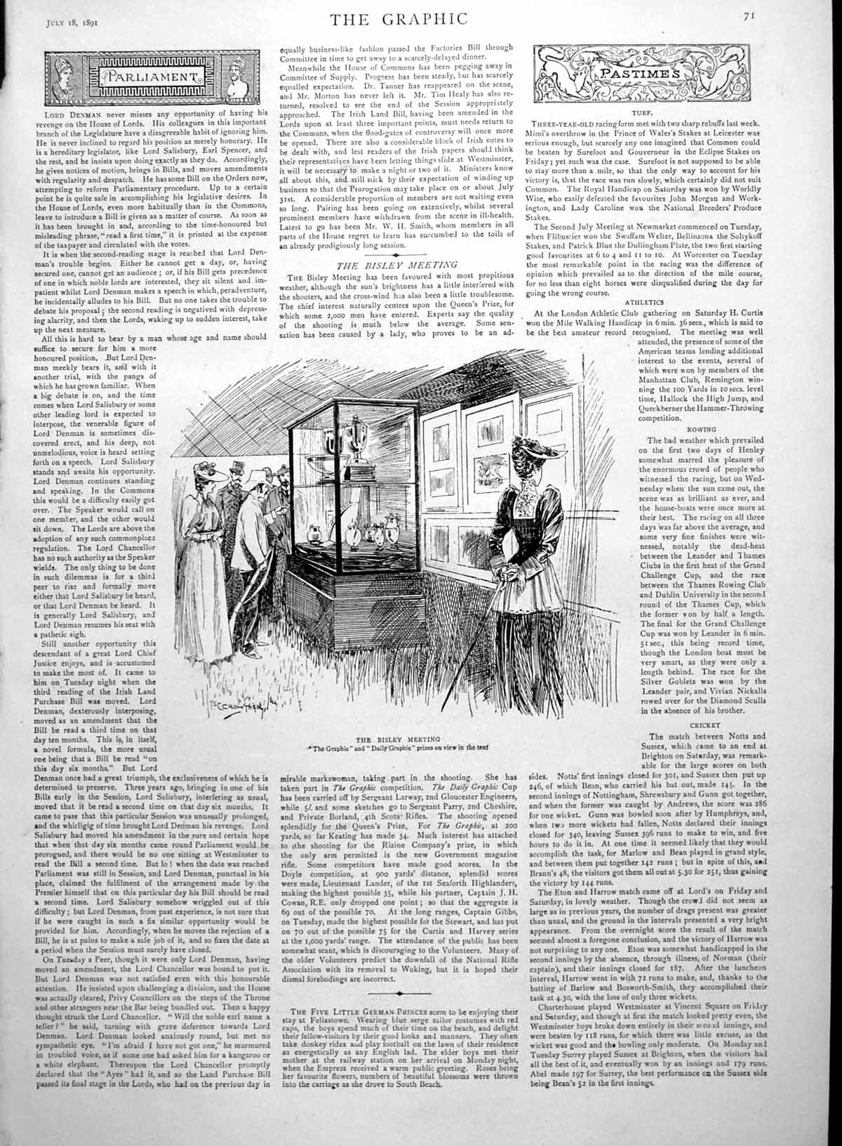 Antique Old Print German Emperor Visit Crystal Palace Bisley Meeting Cups 1891