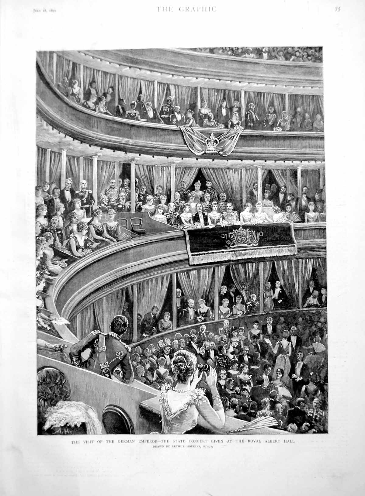 Antique Old Print Visit German Emperor State Concert At Royal Albert Hall 1891