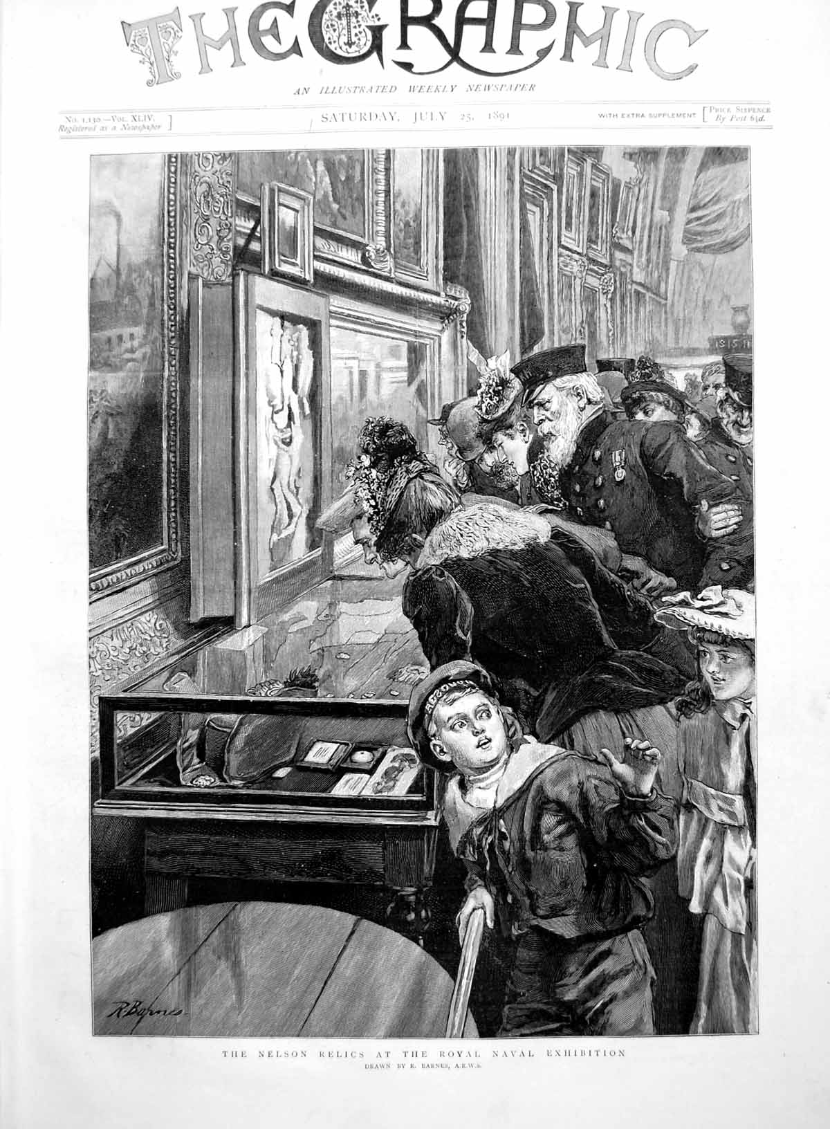 Old Print Nelson Relics Royal Naval Exhibition Cases Crowds Children 1891 19th