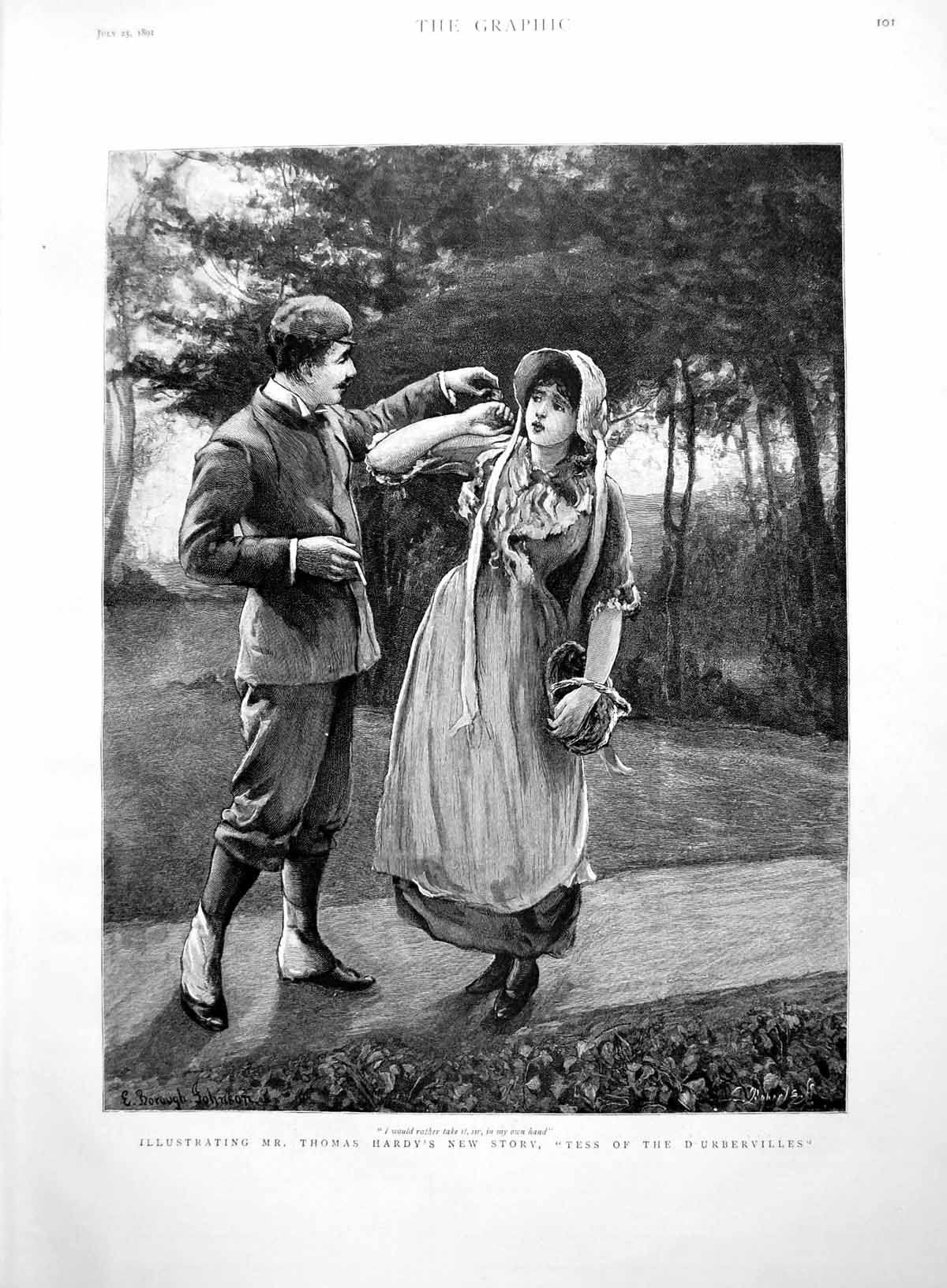Antique Old Print Thomas Hardy'S Tess D'Urbervilles Man Reaching Woman 1891