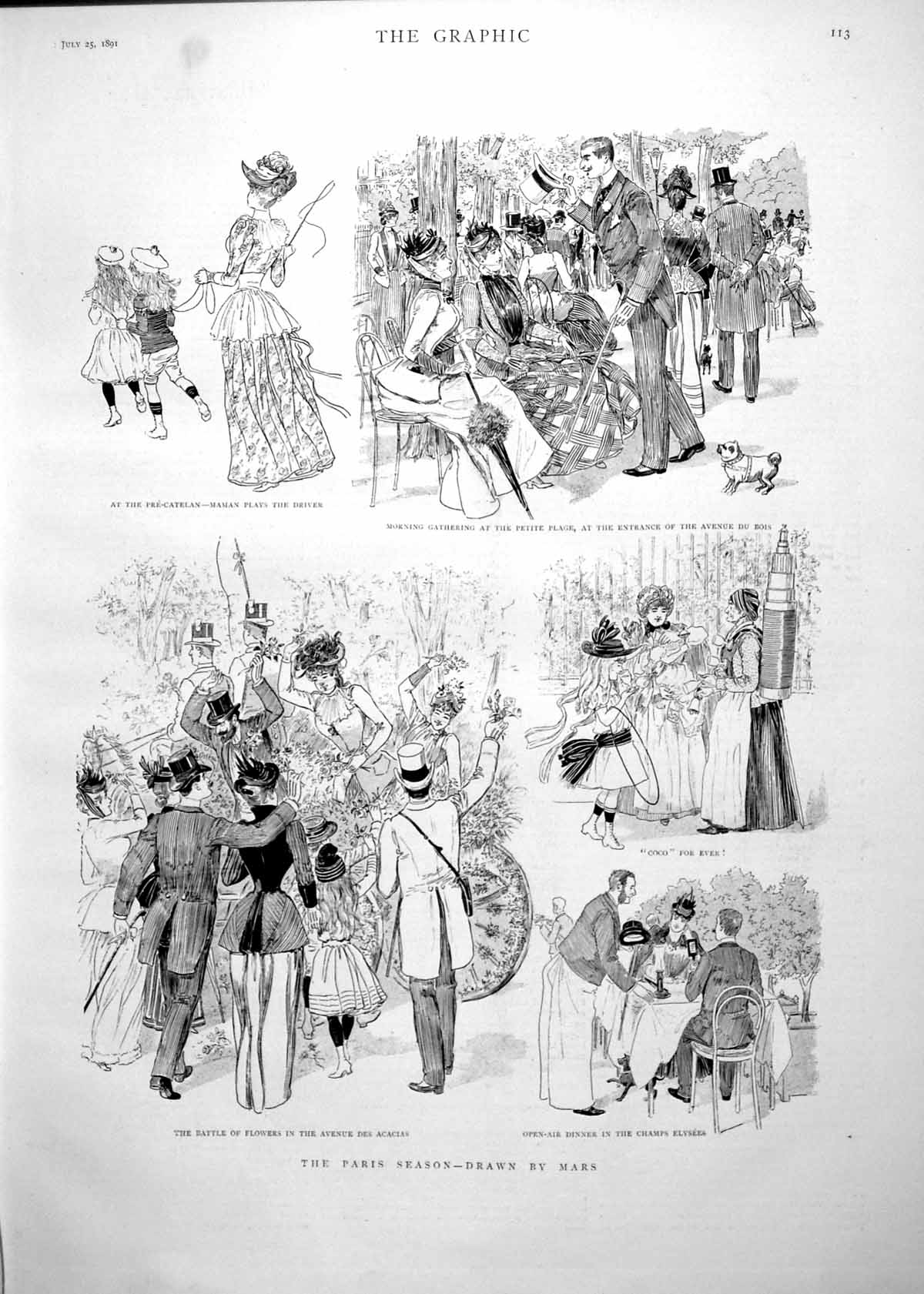 Antique Print Paris Season Drawn Mars Morning Gathering Battle Flowers 1891