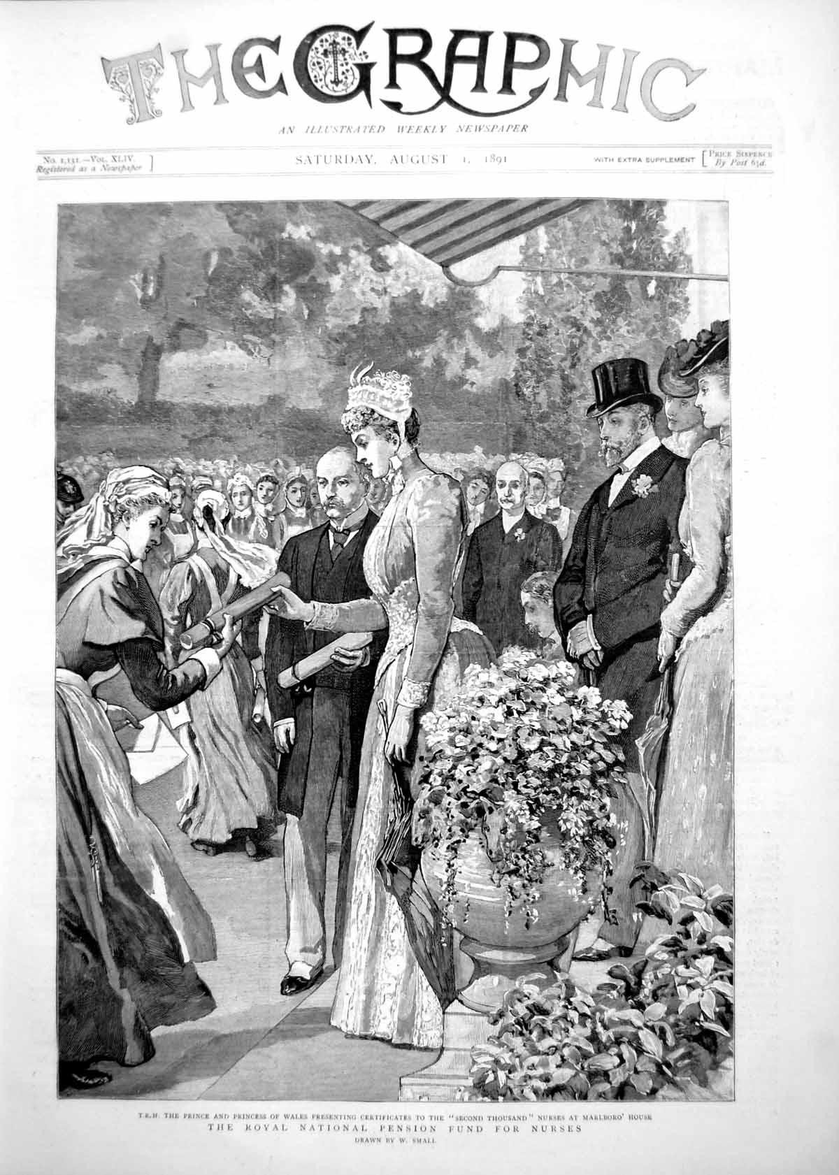 Old Print Prince Princess Wales Certificates Nurses Marlboro' House 1891 19th