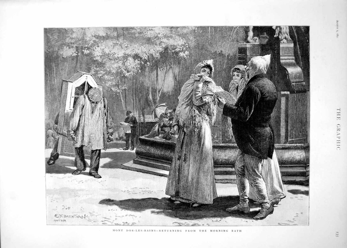 Antique Print Mont Dor-Les-Bains Returning From Morning Bath Fountain 1891 19th